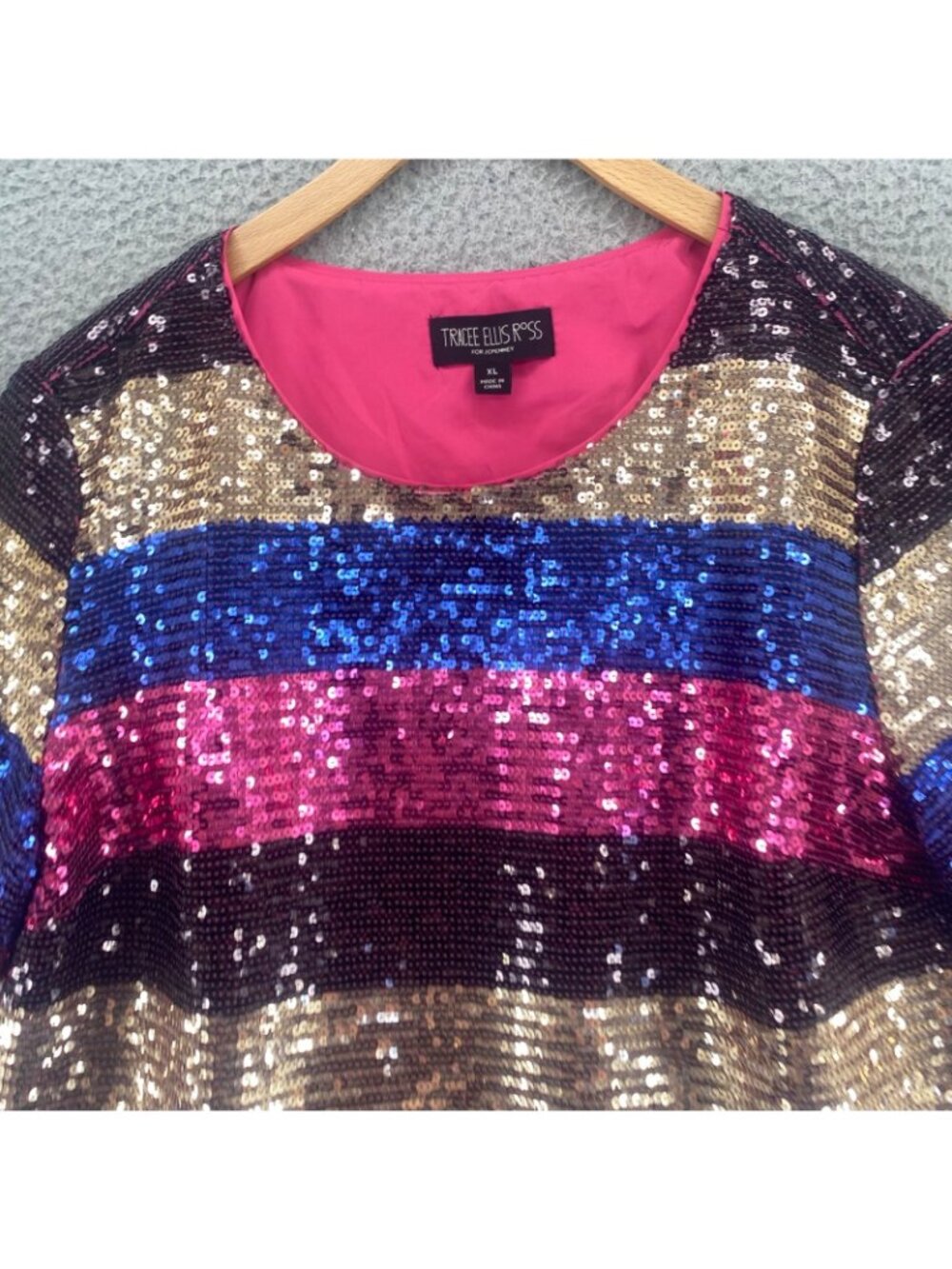 Tracee Ellis Ross Top Womens Extra Large Purple Multi Stripe Sequin Crop Party - Picture 2 of 10